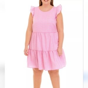 Jessica Howard Plus Size Seersucker Flutter Sleeve Tiered Babydoll Dress. Sz 16